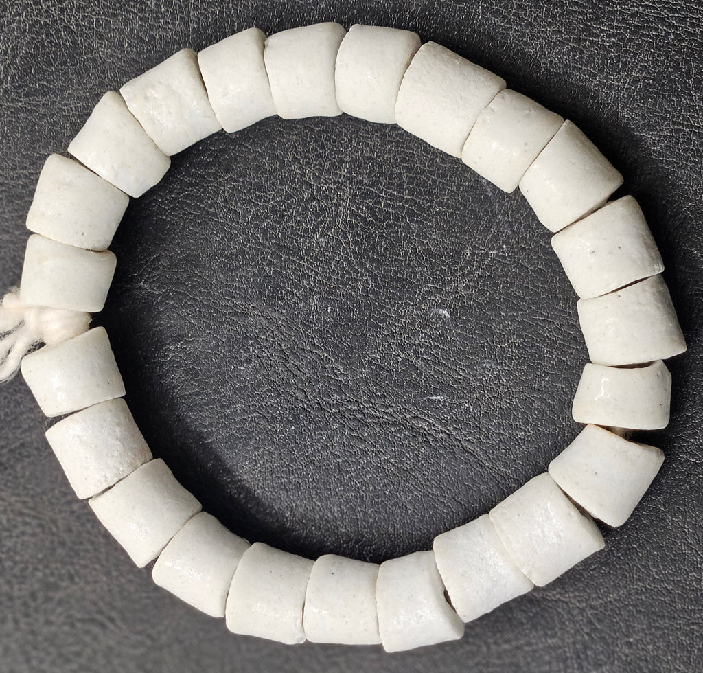 White Chunky Krobo Recycled Glass Beads 14x15mm | Painted Ghana Trade Beads