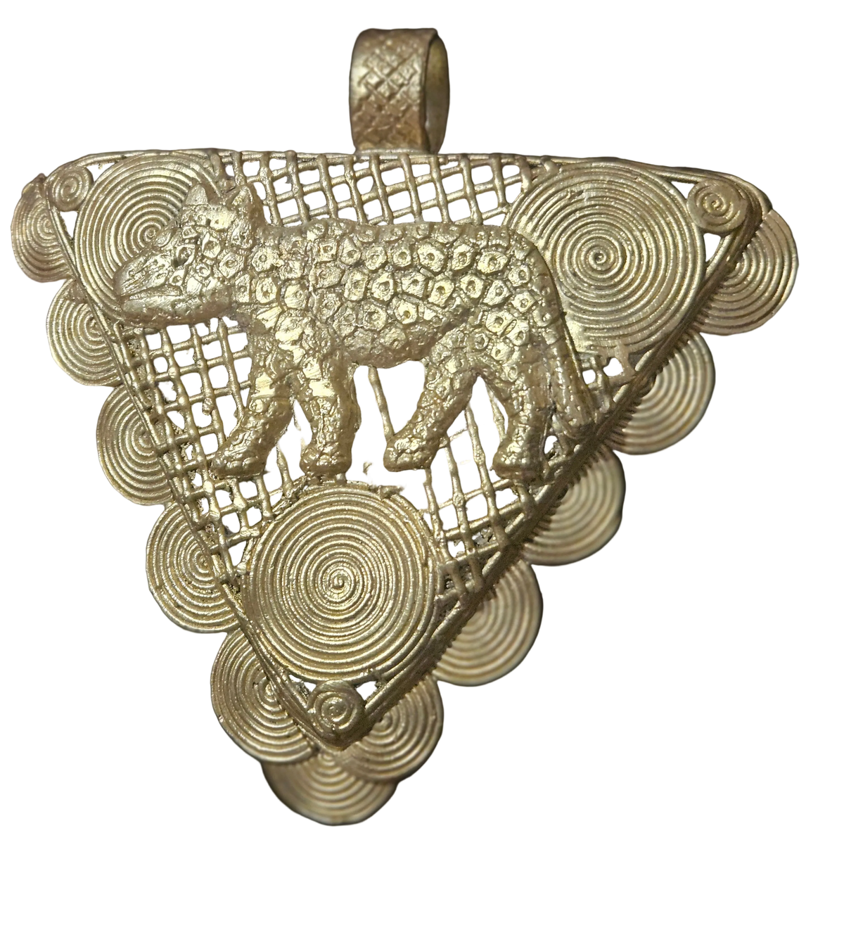 African Brass Leopard Pendant with Adinkrahene Symbol – Ghana
