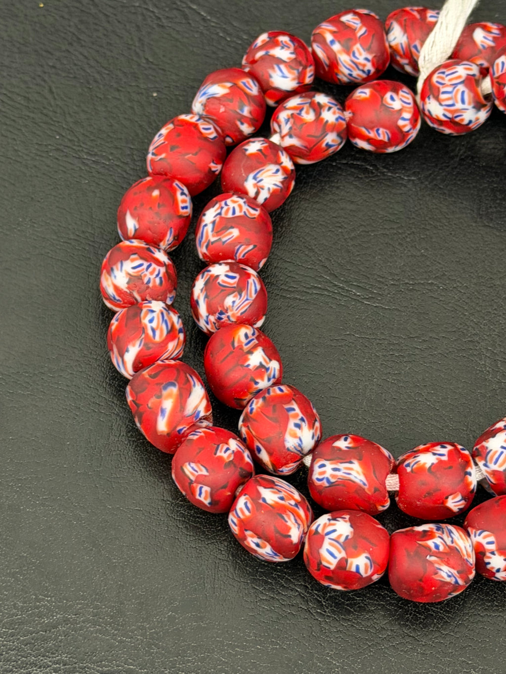 Heritage Crimson Celebration Fused Krobo Glass Beads | Handcrafted Ghana Recycled Glass Beads | Festival Collection