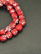 Heritage Crimson Celebration Fused Krobo Glass Beads | Handcrafted Ghana Recycled Glass Beads | Festival Collection