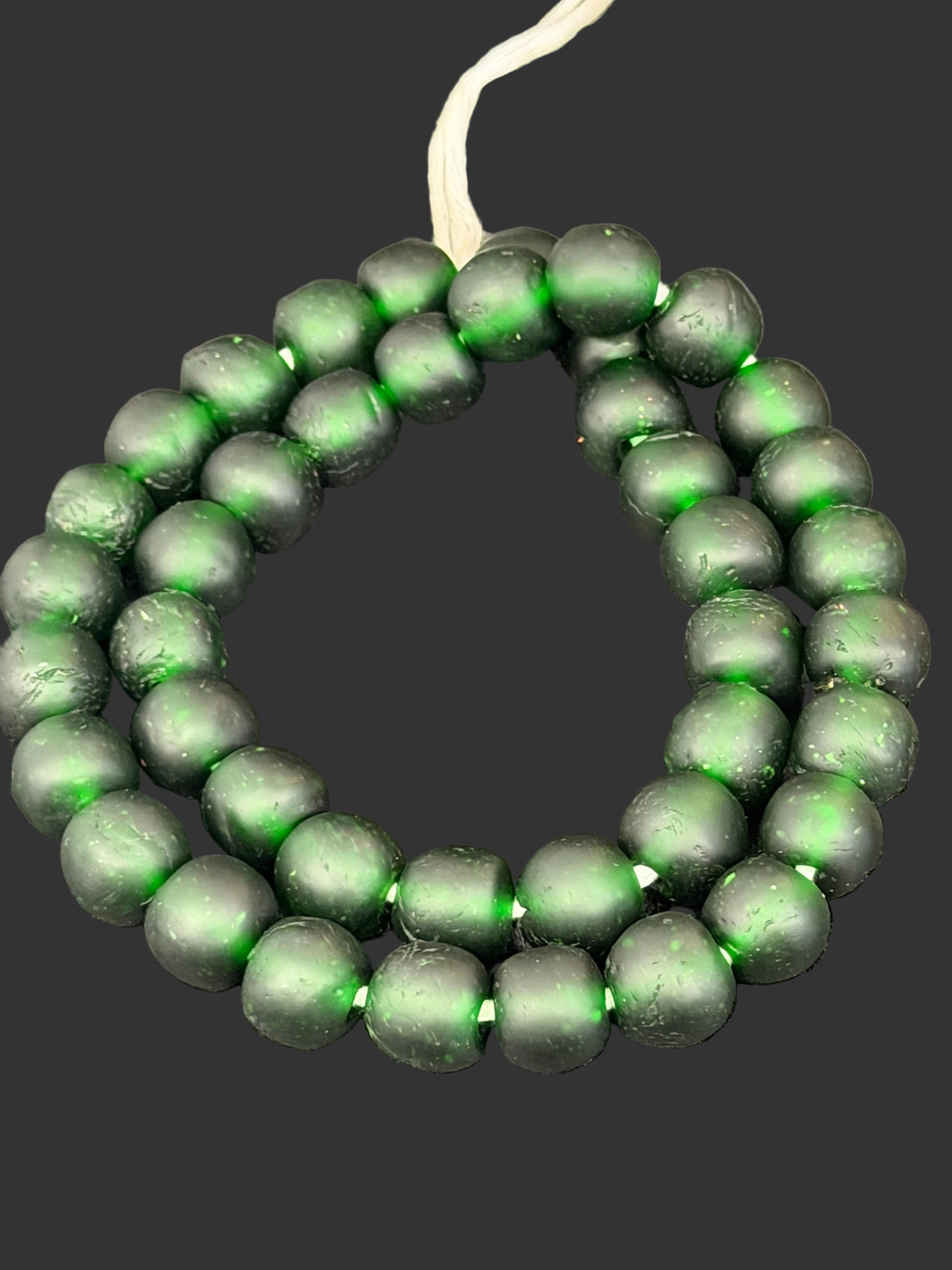 Emerald Frost Krobo Pocket Glass Beads | Handcrafted Ghana Recycled Glass Beads | Translucent Green Artisan Beads