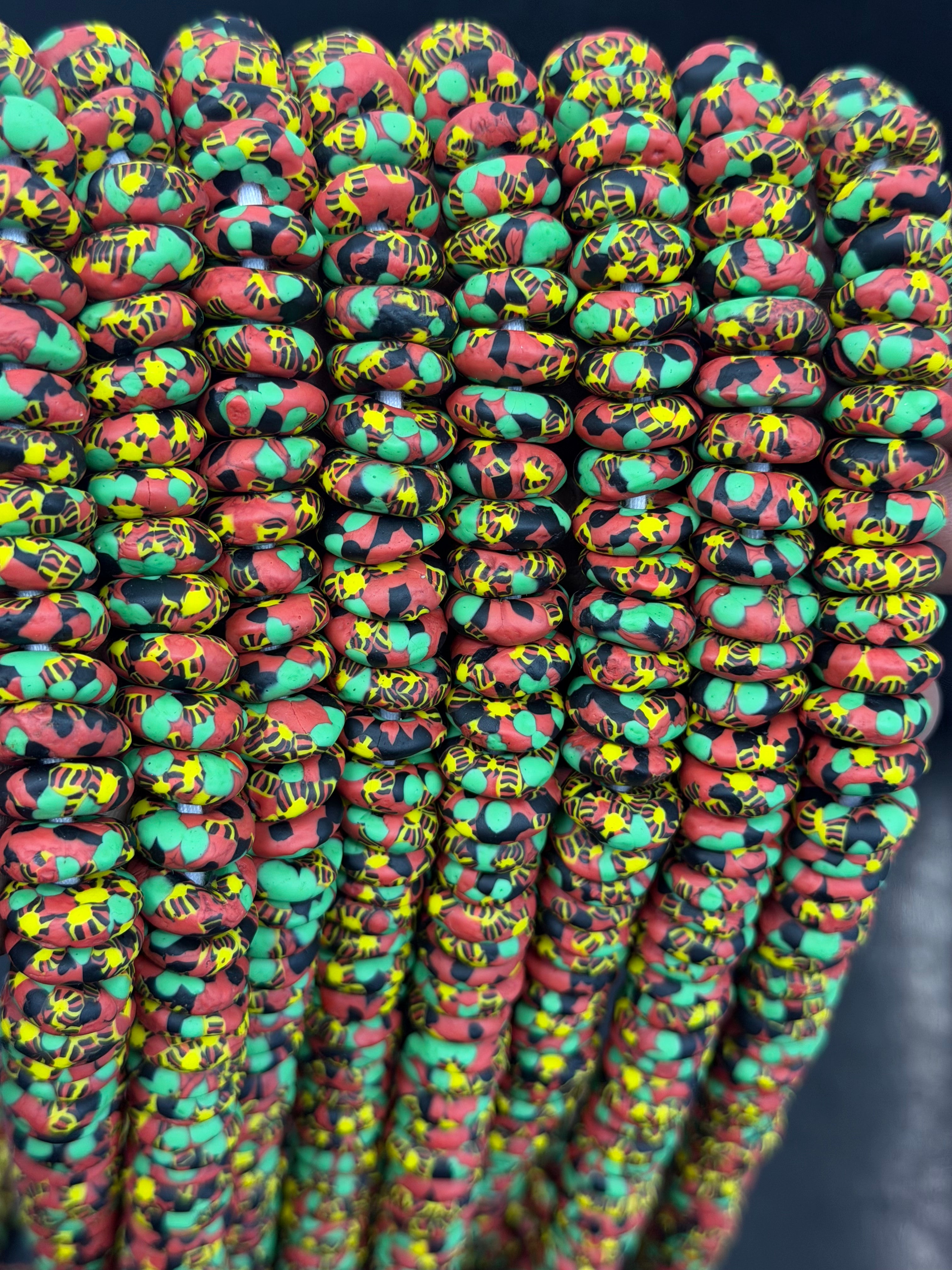 Pan-African Heritage Festival Fused Krobo Glass Rondelle Beads | Handcrafted Recycled Glass Beads from Ghana | Large Hole Designer Beads