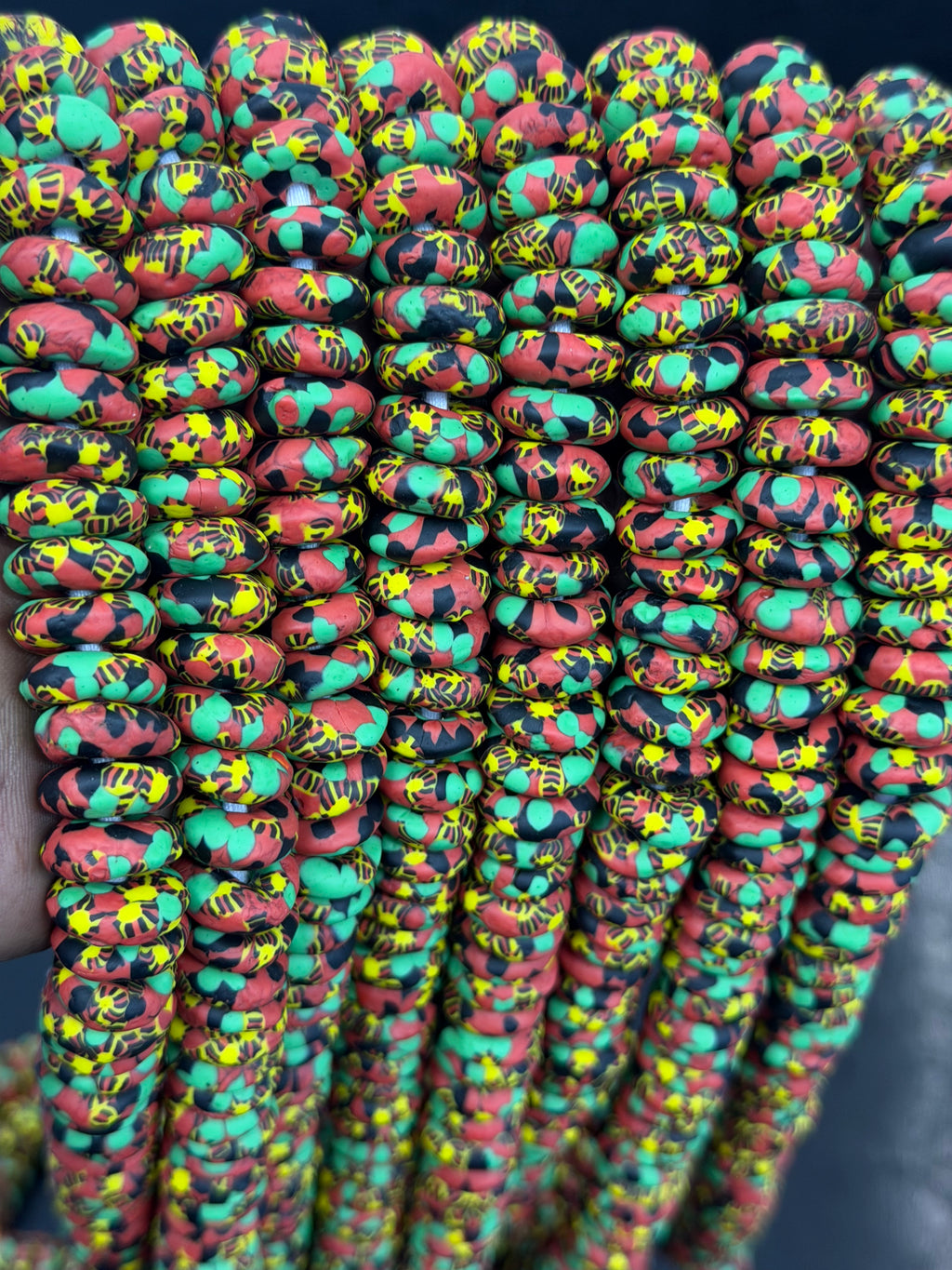 Pan-African Heritage Festival Fused Krobo Glass Rondelle Beads | Handcrafted Recycled Glass Beads from Ghana | Large Hole Designer Beads