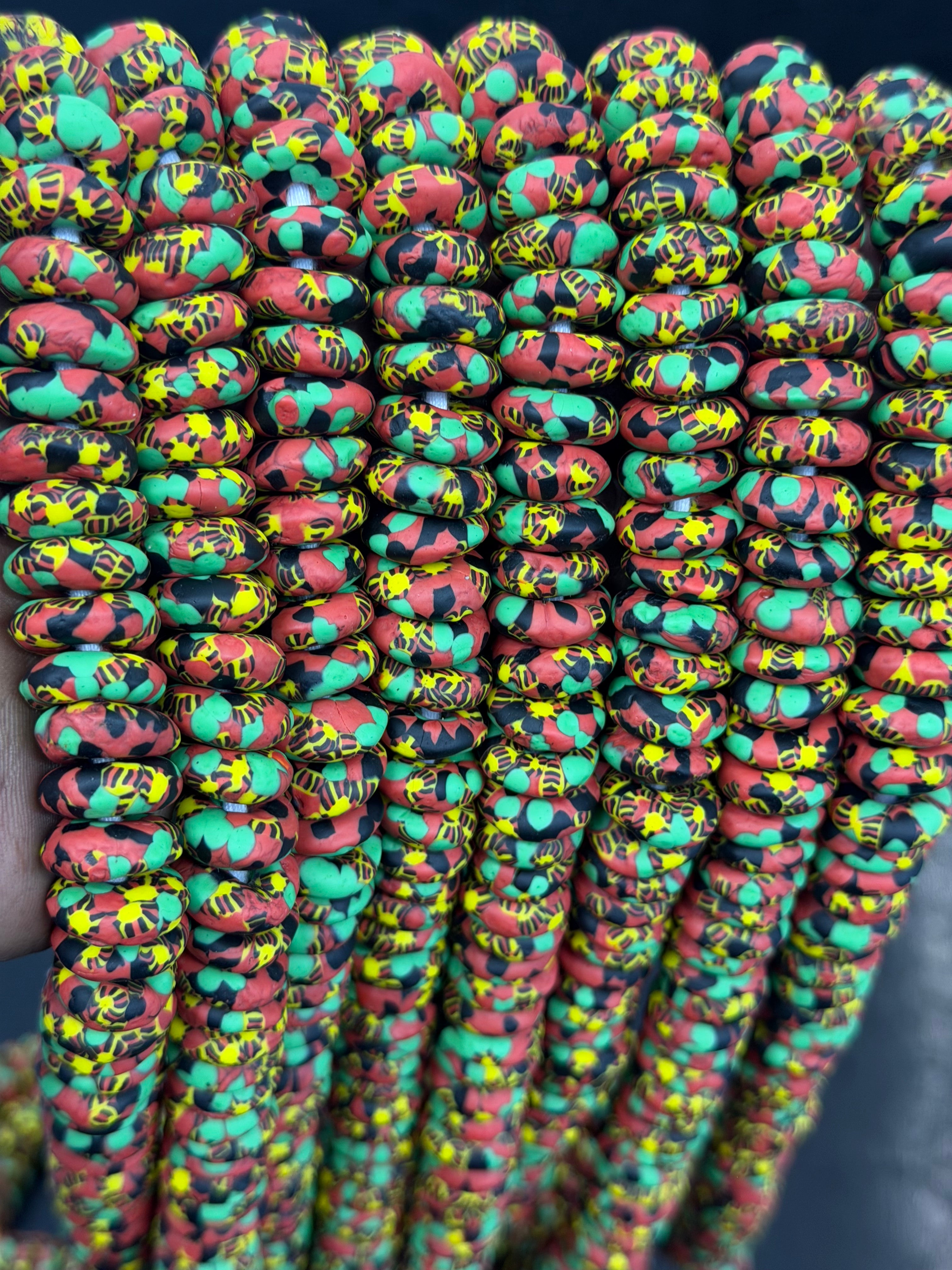 Pan-African Heritage Festival Fused Krobo Glass Rondelle Beads | Handcrafted Recycled Glass Beads from Ghana | Large Hole Designer Beads