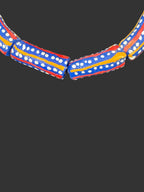 Heritage Patriot Long Tube Krobo Glass Beads | Red White Blue Painted Recycled Glass Beads | Handcrafted Ghana Artisan Beads