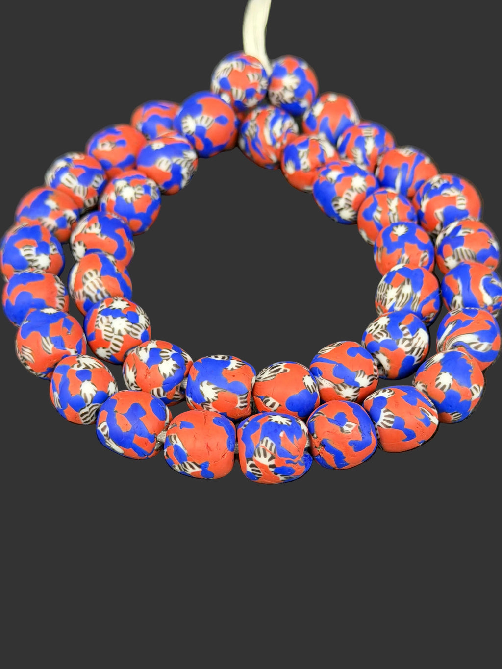 Fused Krobo Glass Beads | Red White Blue Artisan Recycled Glass Beads | Handcrafted Ghana Statement Beads