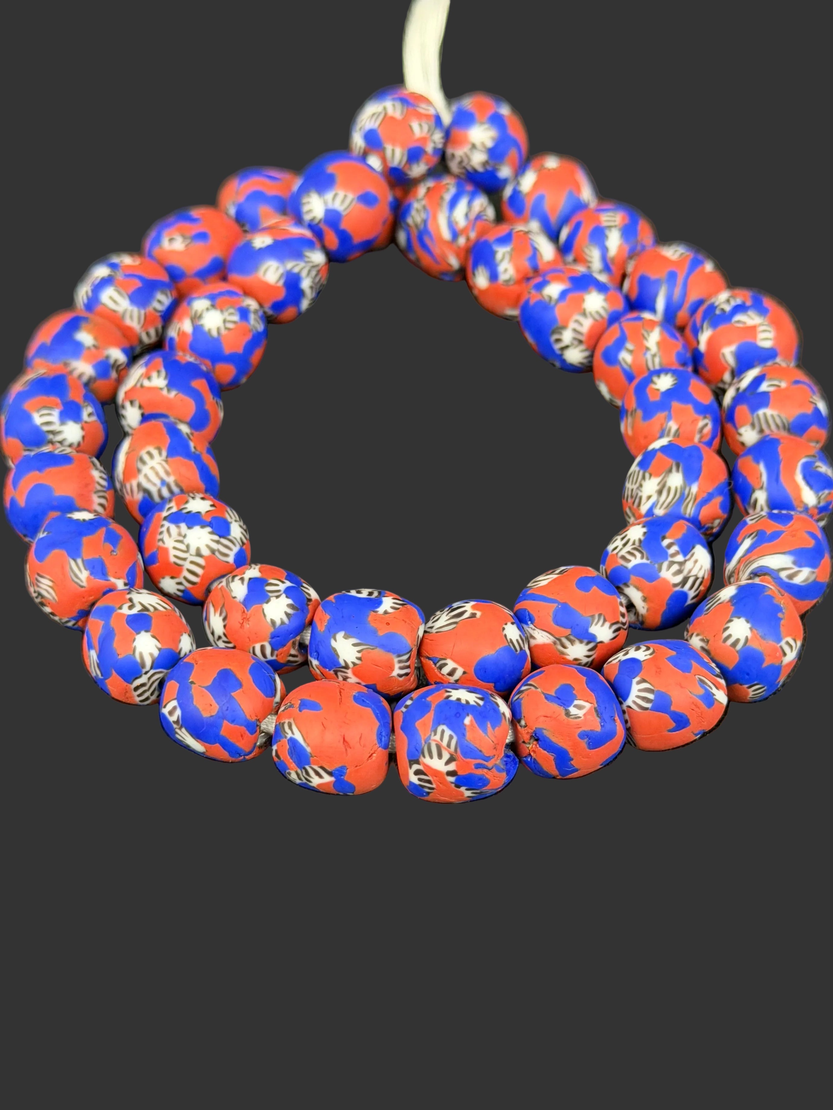 Fused Krobo Glass Beads | Red White Blue Artisan Recycled Glass Beads | Handcrafted Ghana Statement Beads