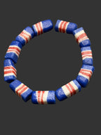 Krobo Powdered Glass Beads | Red White & Blue Long Cube Beads | Handcrafted Recycled Glass Beads from Ghana