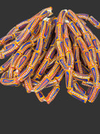 Painted Krobo Glass Beads | Orange Blue Long Tube Recycled Glass Beads | Handcrafted Ghana Artisan Beads