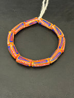 Painted Krobo Glass Beads | Orange Blue Long Tube Recycled Glass Beads | Handcrafted Ghana Artisan Beads