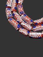 Painted Krobo Glass Beads | Red White & Blue Long Tube Beads | Handcrafted Ghana Recycled Glass Beads