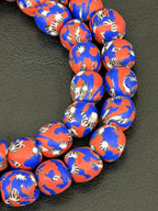 Fused Krobo Glass Beads | Red White Blue Artisan Recycled Glass Beads | Handcrafted Ghana Statement Beads