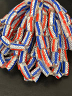 Freedom Stripe Krobo Glass Beads | Red White & Blue Long Tube Beads | Handcrafted Ghana Recycled Glass Beads