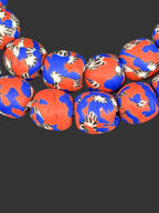 Fused Krobo Glass Beads | Red White Blue Artisan Recycled Glass Beads | Handcrafted Ghana Statement Beads