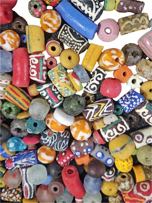 Earth Tone Krobo Recycled Glass Beads – 1 Cup (~160 pcs) | Boho Eco-Friendly Bead Mix