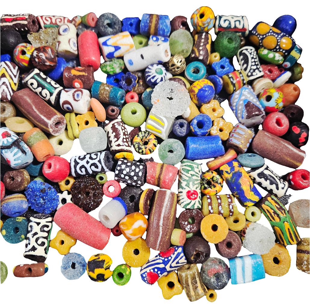 Speckled Krobo Recycled Glass Beads – 1 Cup (~160 pcs) | Unique African Artisan Bead Soup Mix