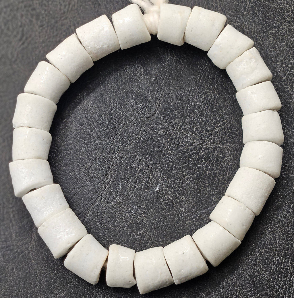 White Chunky Krobo Recycled Glass Beads 14x15mm | Painted Ghana Trade Beads