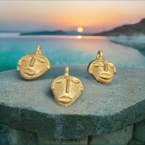 3 African brass pendant, small tribal mask pendant, Ghana Ashanti brass pendants - Aadampo