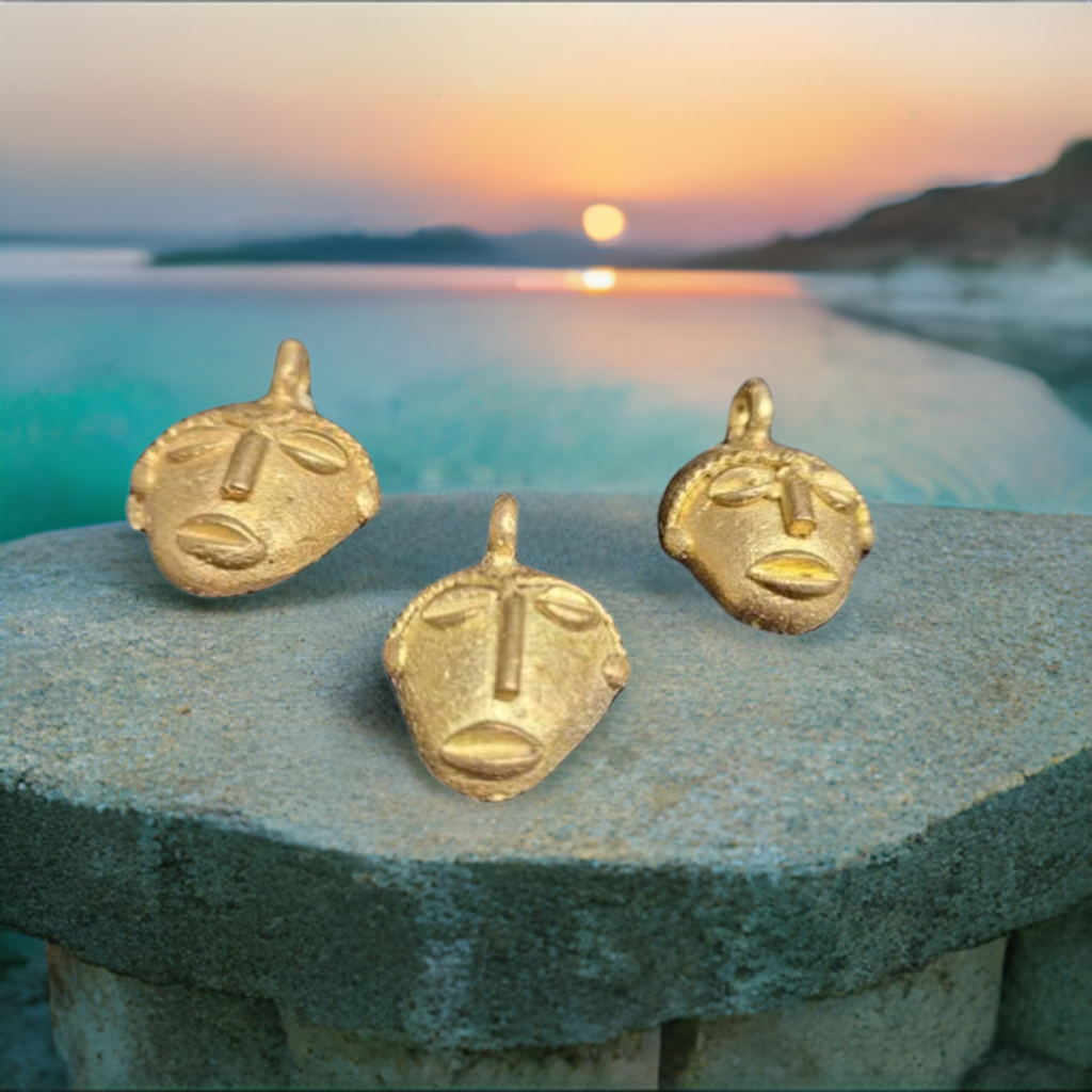 3 African brass pendant, small tribal mask pendant, Ghana Ashanti brass pendants - Aadampo