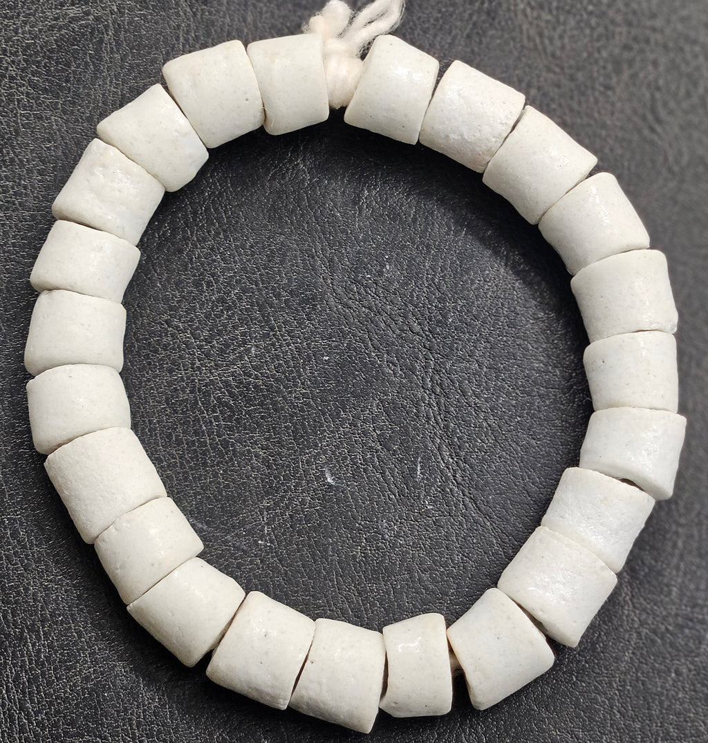 White Chunky Krobo Recycled Glass Beads 14x15mm | Painted Ghana Trade Beads