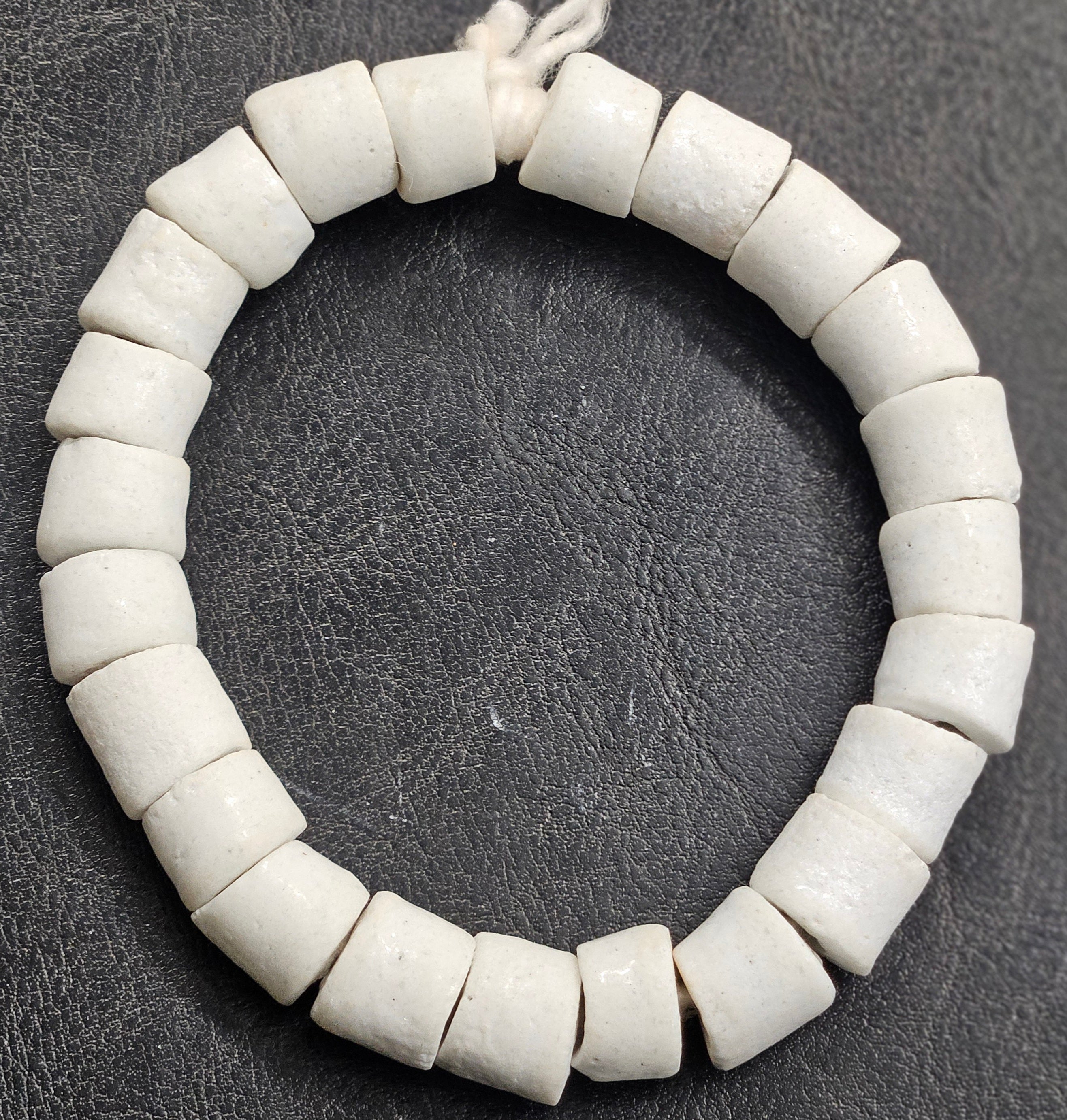 White Chunky Krobo Recycled Glass Beads 14x15mm | Painted Ghana Trade Beads
