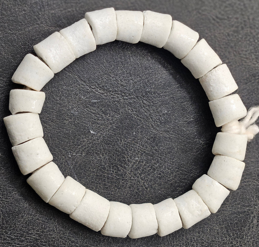 White Chunky Krobo Recycled Glass Beads 14x15mm | Painted Ghana Trade Beads