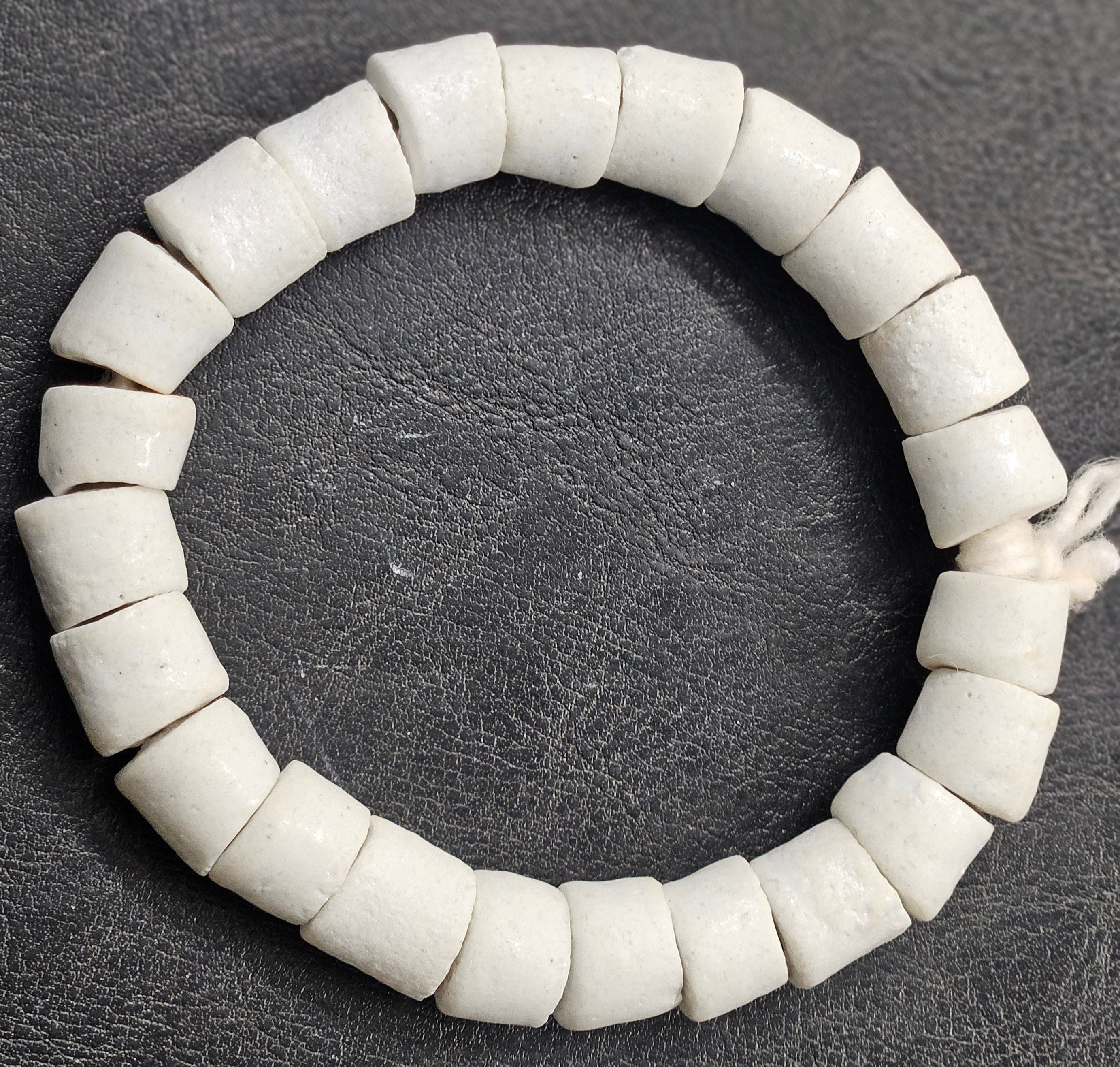 White Chunky Krobo Recycled Glass Beads 14x15mm | Painted Ghana Trade Beads