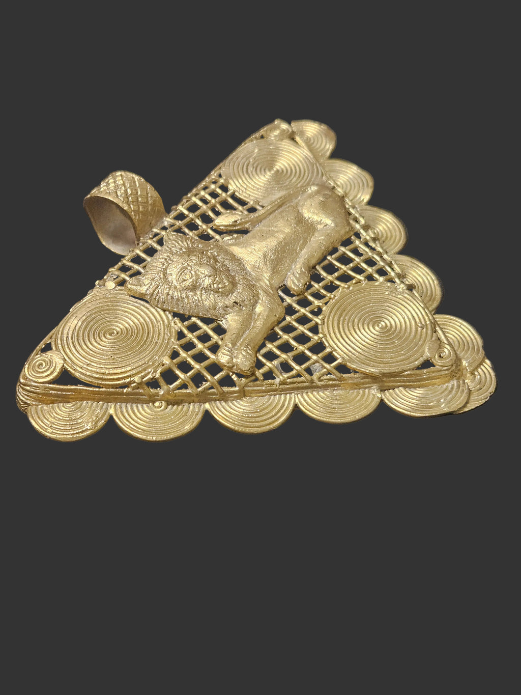 Large textured bail on oversized handcrafted African brass pendant from Ghana.