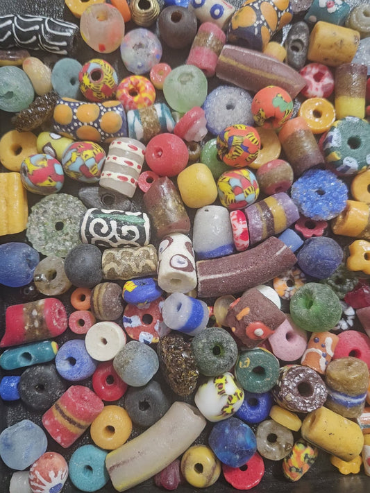 African Krobo Recycled Glass Beads – 1 Cup Mix (160+ Handmade Ghana Beads for Jewelry & Crafting, 1lb)