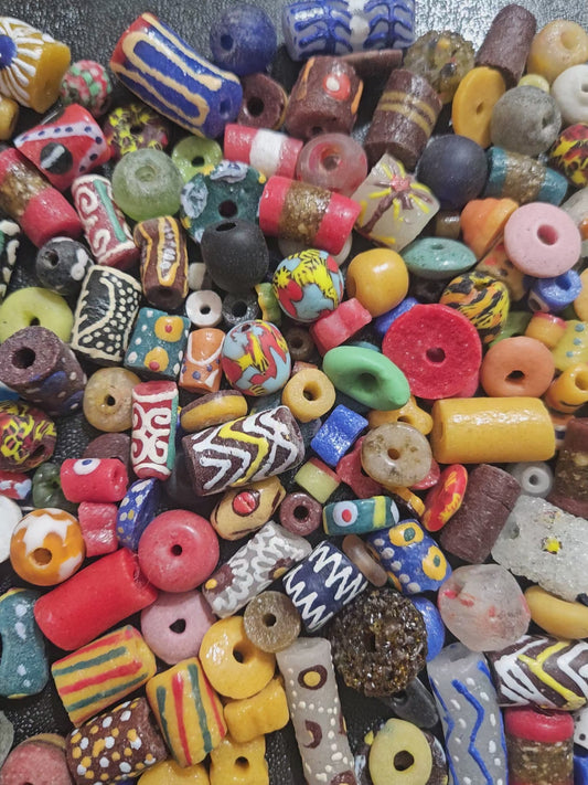 African Krobo Recycled Glass Beads – 1 Cup Bead Mix (160+ Handmade Ghana Beads for Jewelry Design, 1lb)