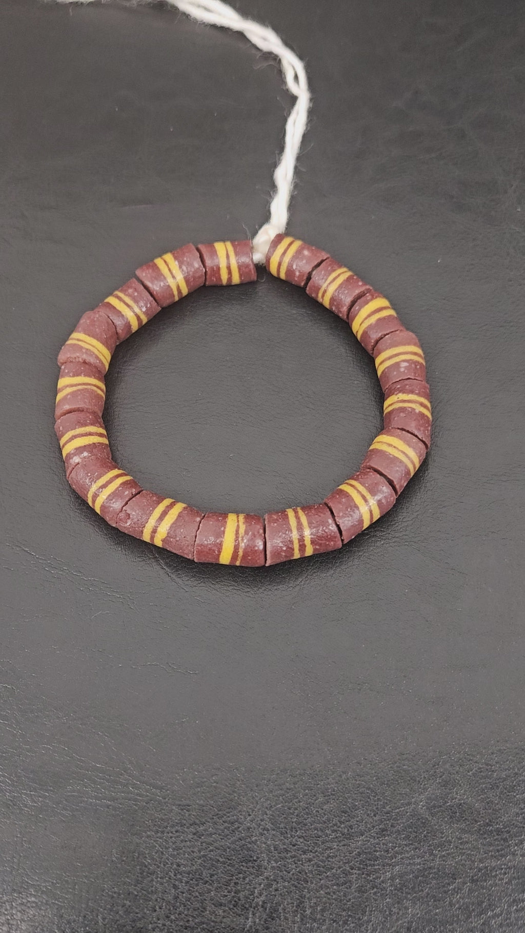 Brown Striped Krobo Kente Glass Beads | Handcrafted Powdered Glass Beads from Ghana | Approx. 17 Beads