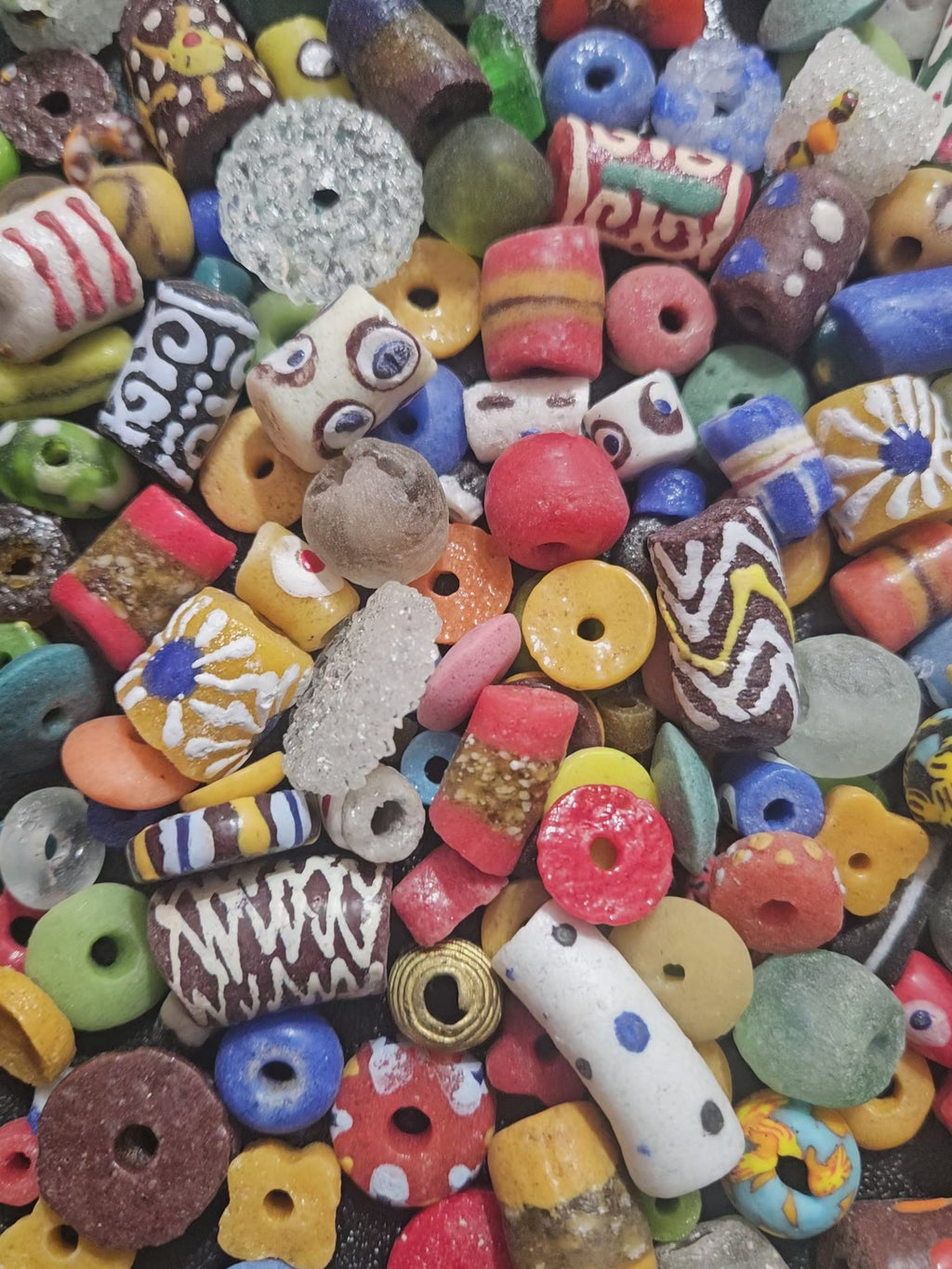 African Krobo Recycled Glass Beads – 1 Cup Assortment (160+ Handmade Ghanaian Beads for Jewelry & Crafts, 1lb