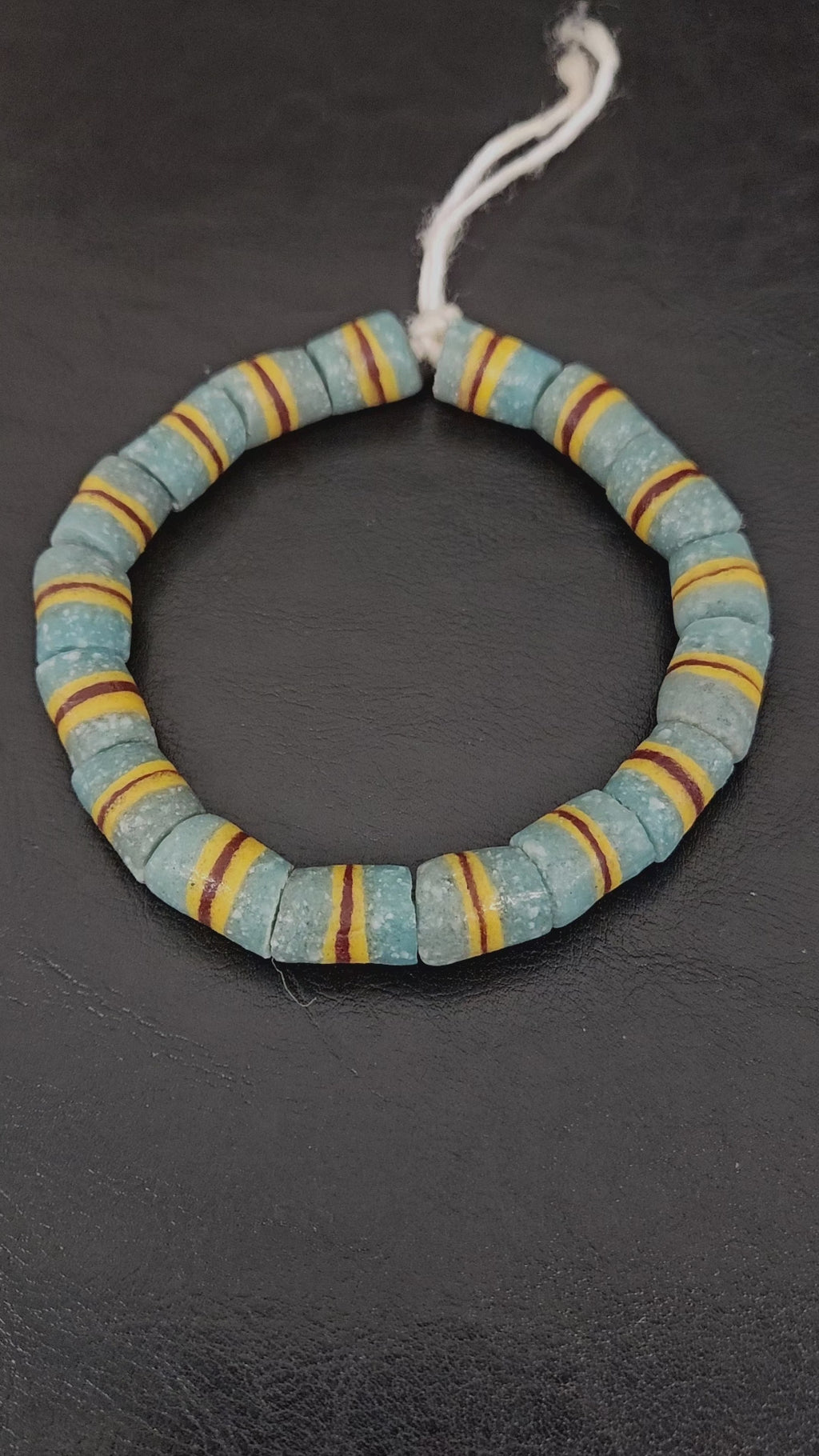 Light Blue Striped Krobo Kente Glass Beads | Handcrafted Powdered Glass Beads from Ghana | Approx. 17 Beads