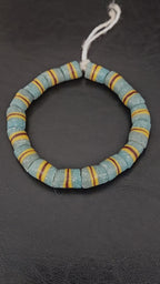 Light Blue Striped Krobo Kente Glass Beads | Handcrafted Powdered Glass Beads from Ghana | Approx. 17 Beads