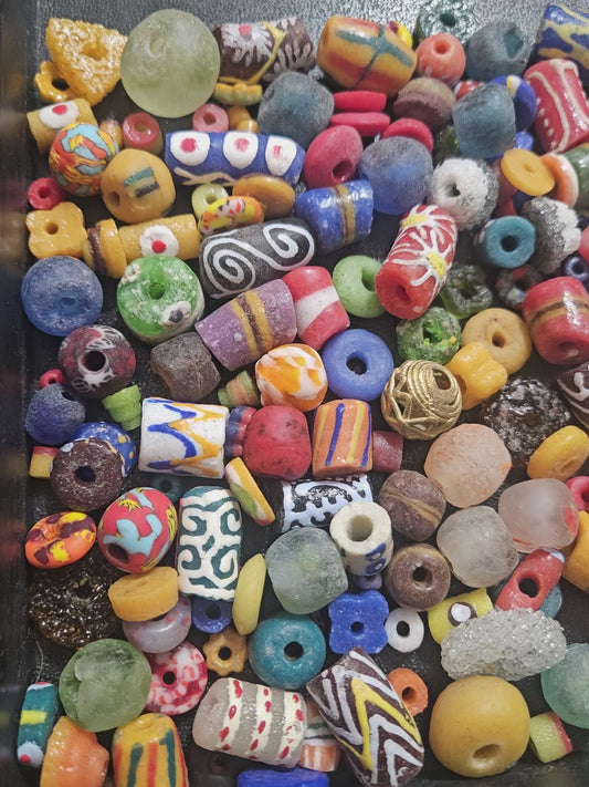 Ghana Krobo Beads – 1 Cup Assorted African Recycled Glass Beads for Jewelry Making & DIY (160+ Beads, 1lb)