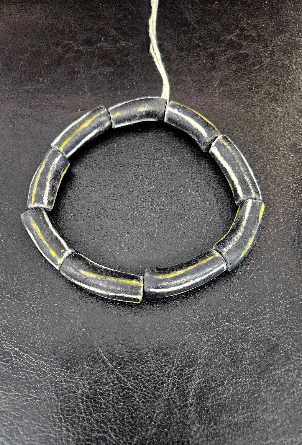 African Glass Beads – Painted Krobo Long Tubes, Black & Gold Beads