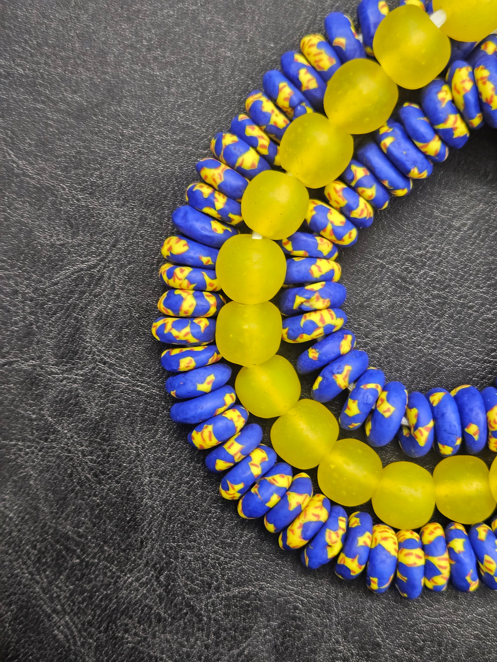 Royal Blue Hand-Painted Krobo Rondelle Glass Beads & Sunshine Yellow Pocket Glass Beads | Handmade in Ghana