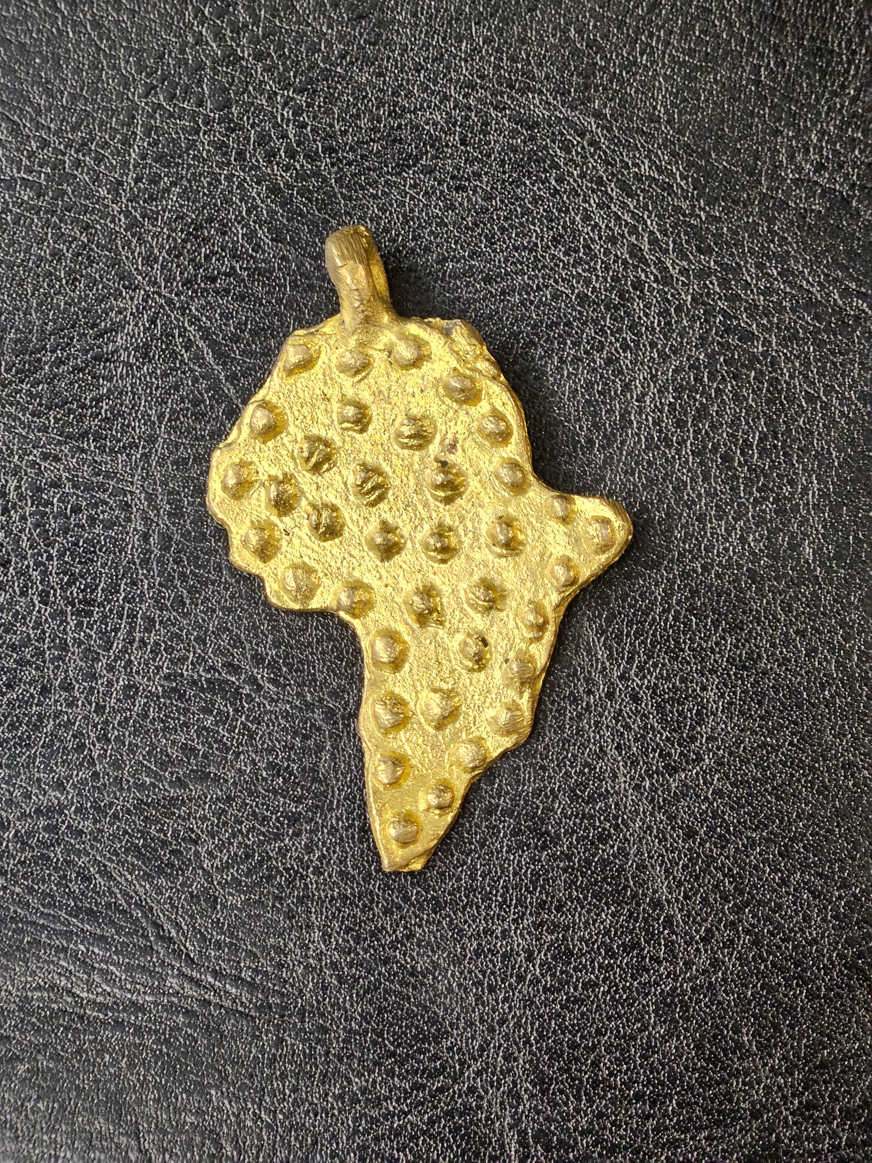 Handcrafted African Brass Pendant – Map of Africa, 55x40mm | Authentic Ghanaian Jewelry Making Supplies