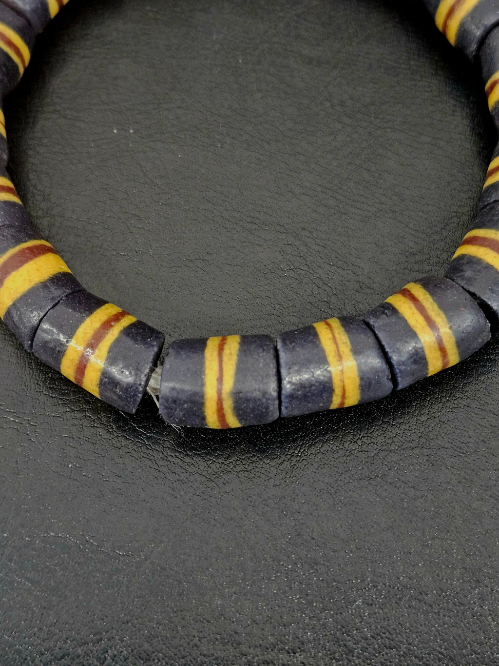 Black Striped Krobo Kente Glass Beads | Handcrafted Powdered Glass Beads from Ghana | Approx. 17 Beads