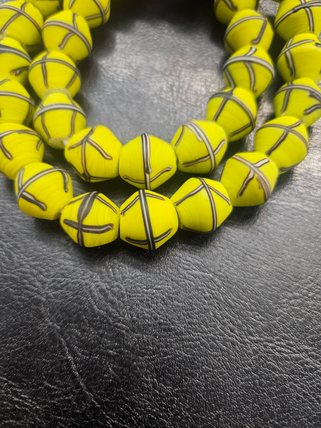 Yellow & Black Cross Trade Beads – 13.5 × 14.5mm