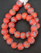 Coral Eye Motif African Trade Beads Sourced in Ghana | Large-Hole Recycled Glass Trade Beads | 15–16mm Designer & Collector Strand