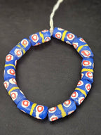 Royal Blue Krobo Painted Glass Tube Beads with Hand-Painted Eye Motifs | Ghana Recycled Glass Beads