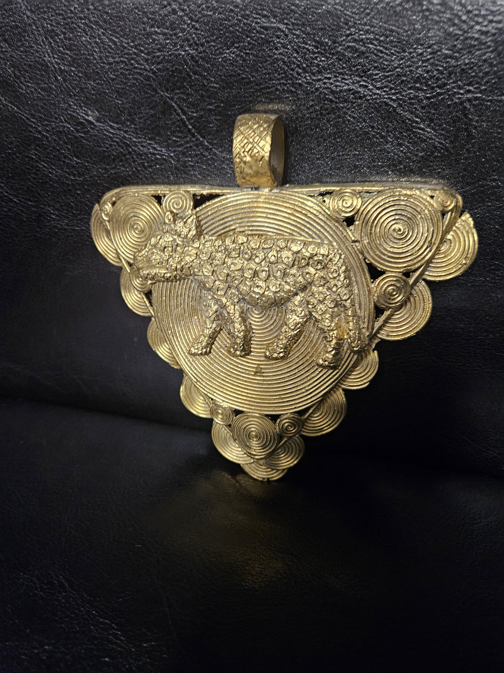 African Brass Tiger Pendant with Adinkrahene Symbol – Ghana