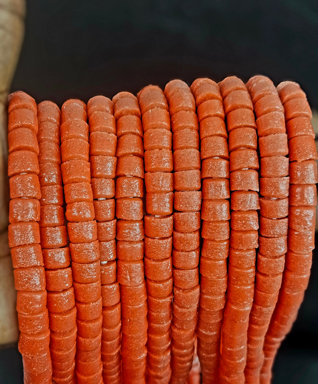 Burnt Terracotta Small Cube Tube Krobo Powdered Glass Beads | Ghana Recycled Glass | 77–78 Beads