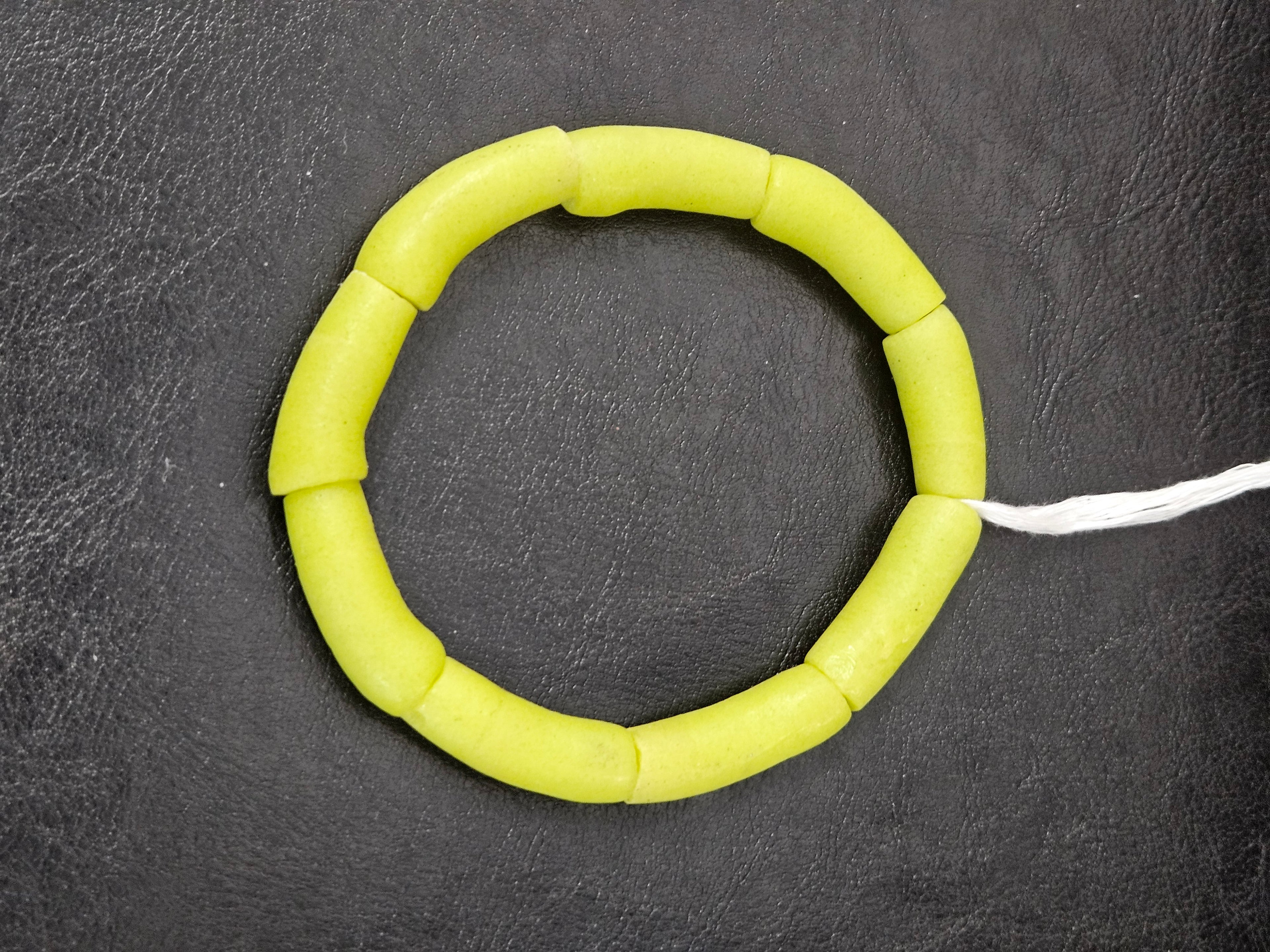 Lime Green Krobo Powdered Glass Tube Beads • Handmade Recycled Glass • Ghana • Large Hole • 10–12 × 24–30 mm