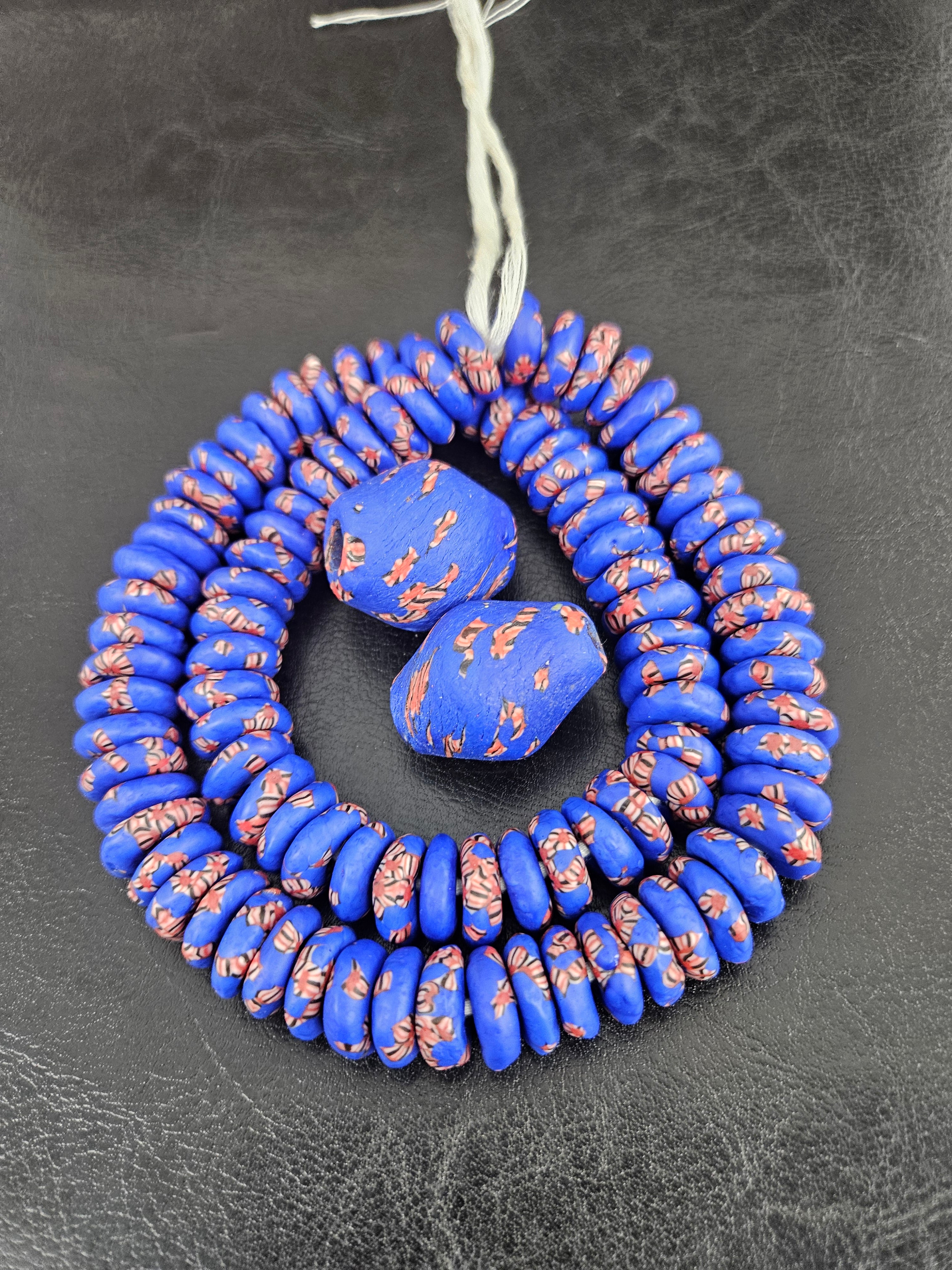 African Glass Bead Bundle – Cobalt Blue Krobo Rondelles + Focal Beads