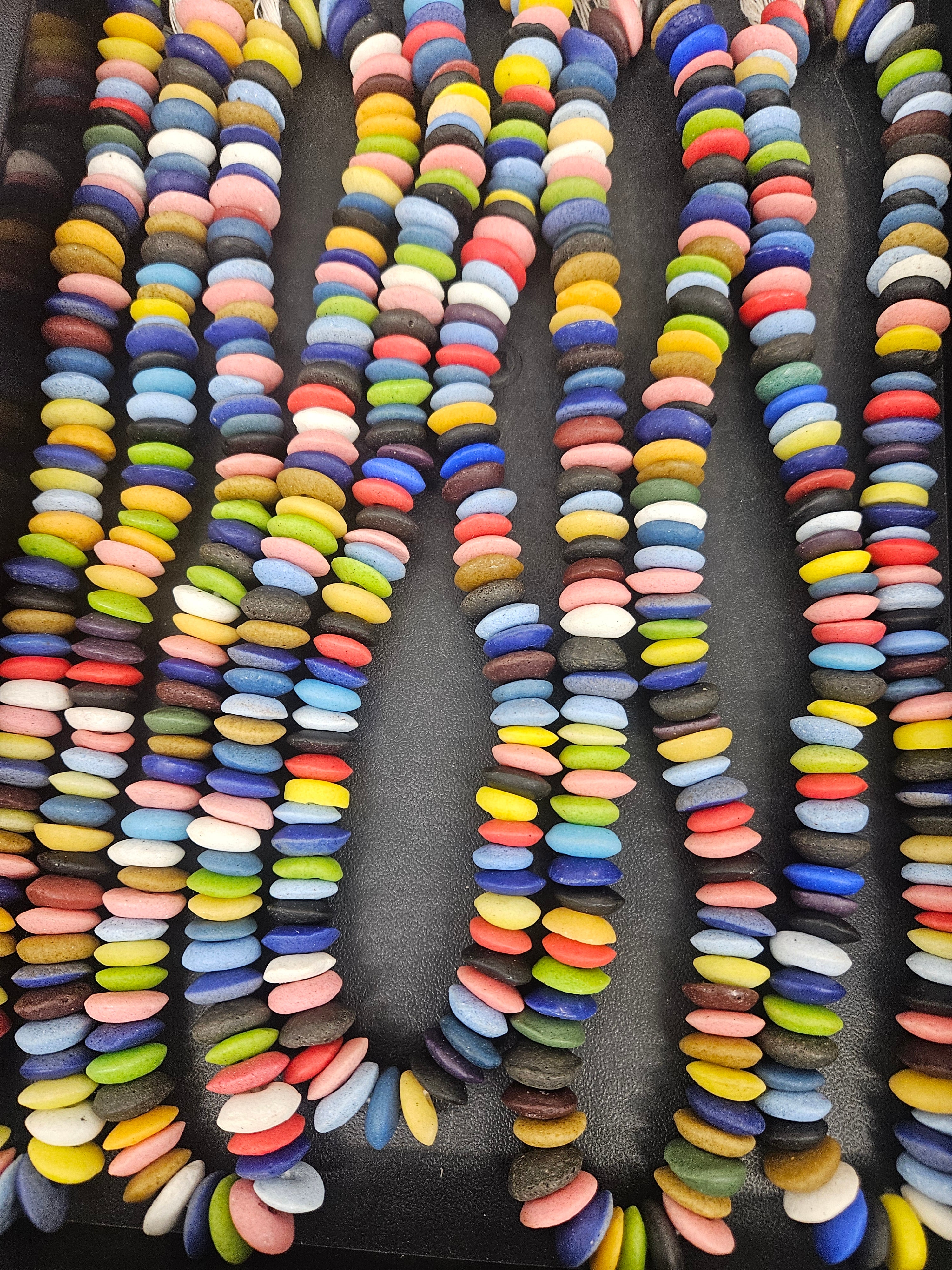 African Saucer Glass Beads Mix – Multicolor Recycled Glass Beads | Handcrafted Ghanaian Glass Bead Strand