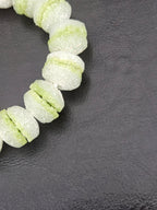 Lime Green & White Krobo Sugar Glass Rondelle Beads | Handcrafted Recycled Glass Beads from Ghana | Approx. 30 Beads Per Strand