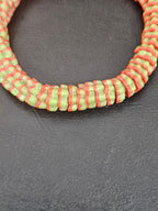 Striped Krobo Glass Spacer Beads – Green & Coral Red | Handmade Recycled Glass Beads | Ghana Artisan Craft