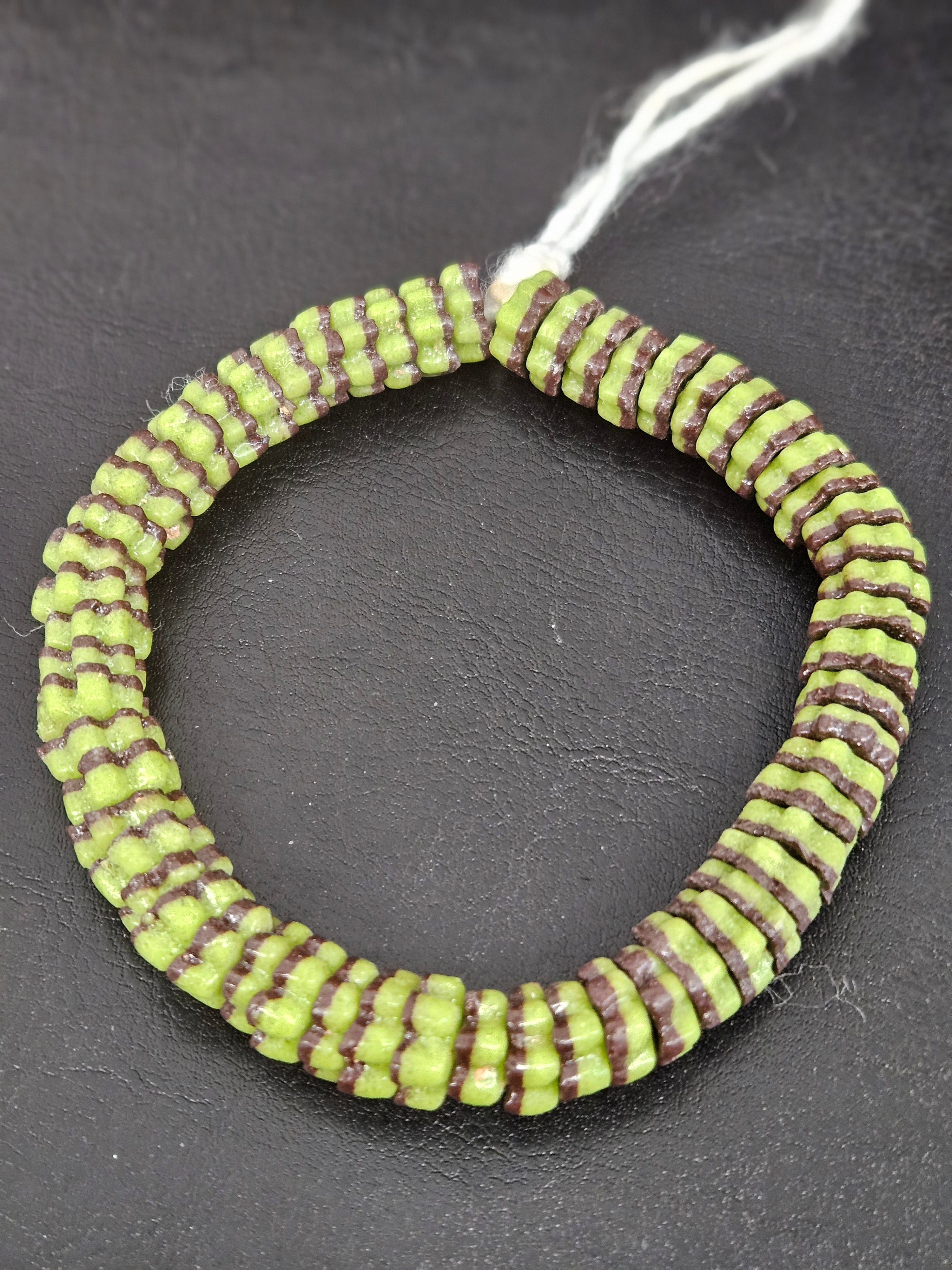 Spring Green & Cocoa Brown Krobo Glass Spacer Beads | Handcrafted Recycled Glass Beads from Ghana